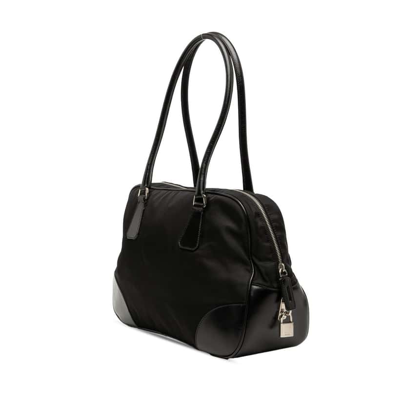 Prada Soft Calf Trimmed Tessuto Bauletto Bag Black Very good condition - Back View