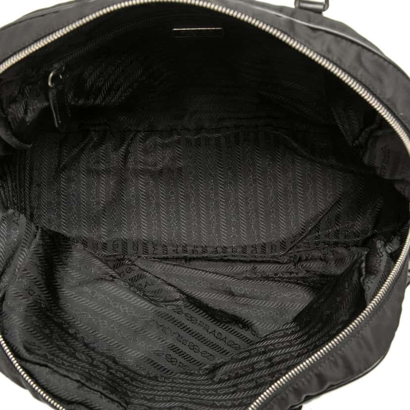 Prada Soft Calf Trimmed Tessuto Bauletto Bag Black Very good condition - Model View