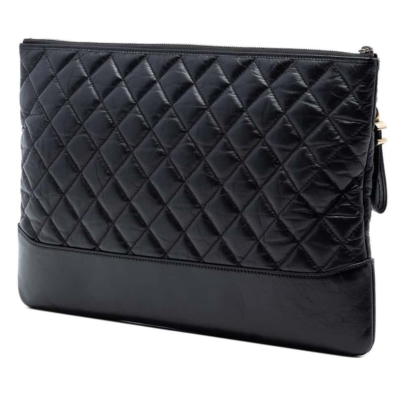 Chanel Large Aged Calfskin Gabrielle O Case Clutch Black Leather Very good condition - Back View