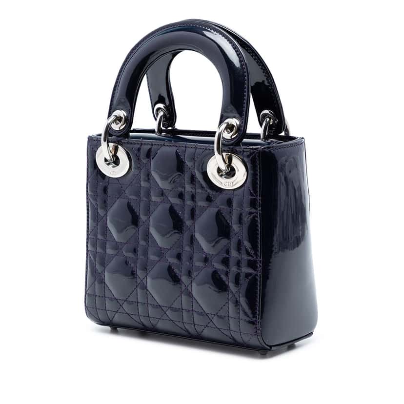 Dior Mini Patent Cannage Lady Dior Blue Leather Very good condition - Back View