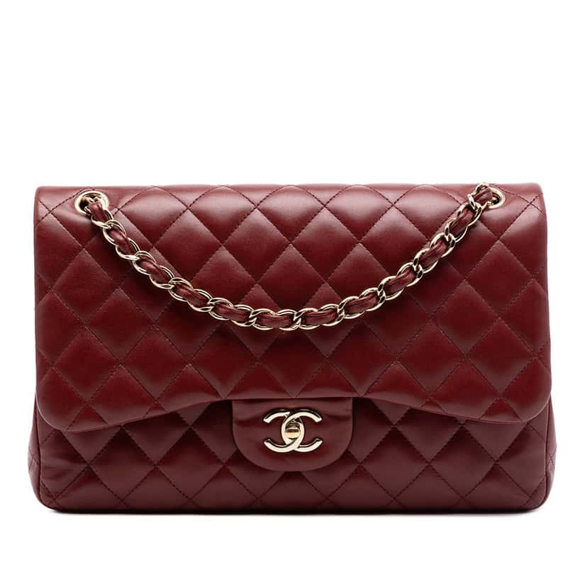 Chanel Jumbo Classic Lambskin Double Flap Red Leather Very good condition - Front View