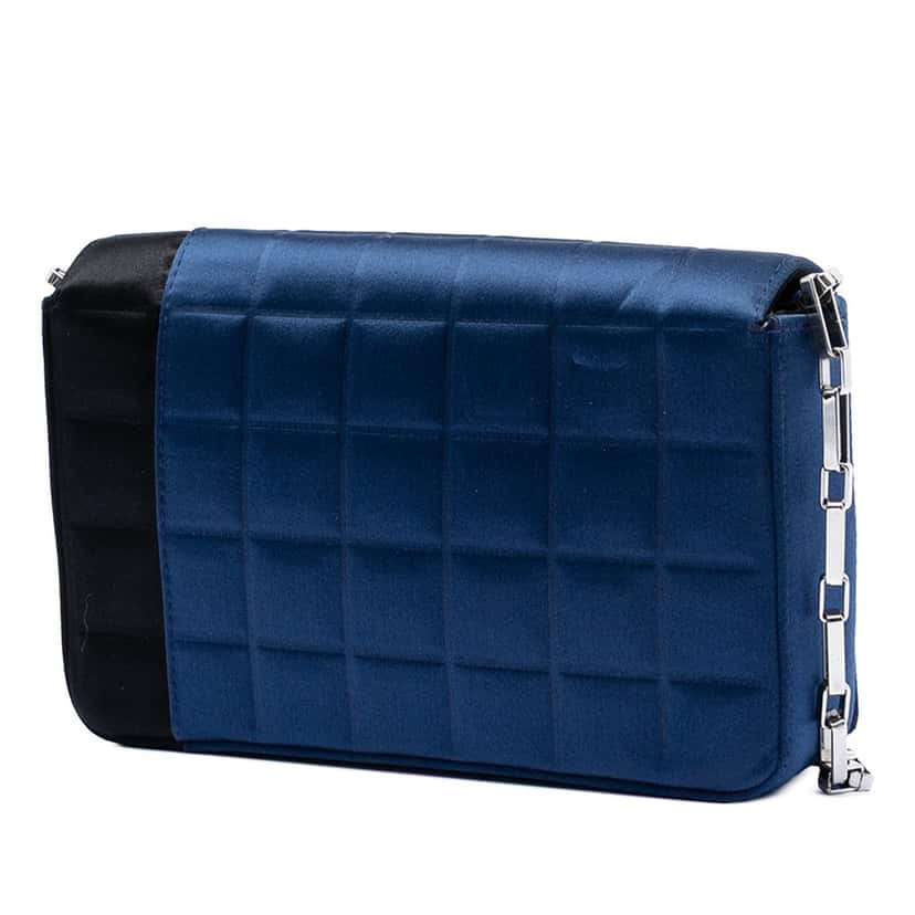 Chanel Mini Chocolate Bar Satin Shoulder Bag Blue Very good condition - Back View