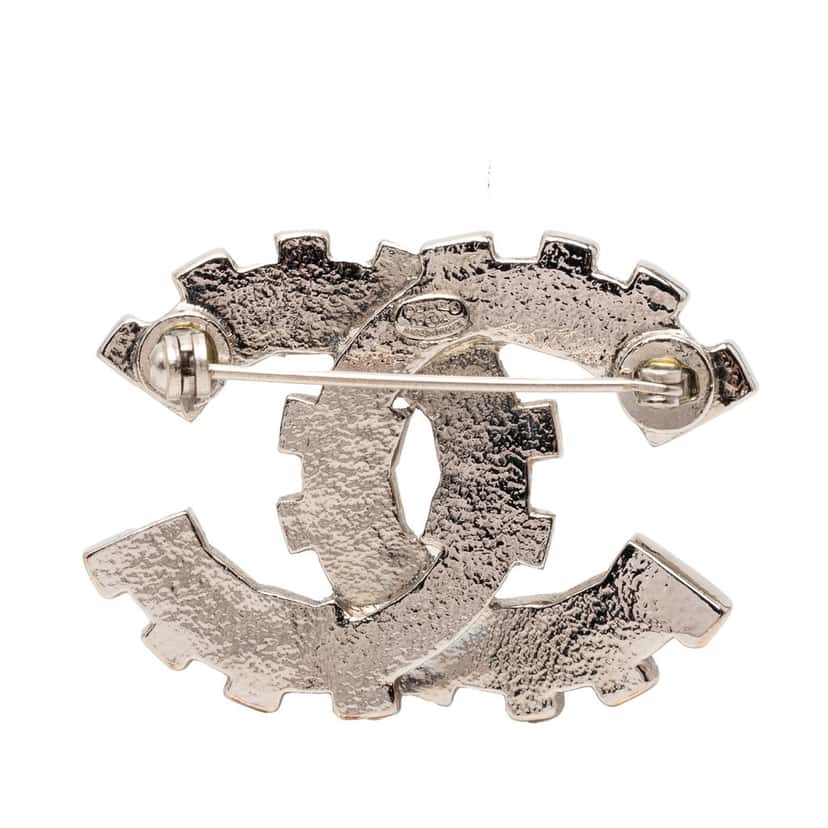 Chanel CC Brass Strass Baguette Brooch Silver Metal Very good condition - Back View