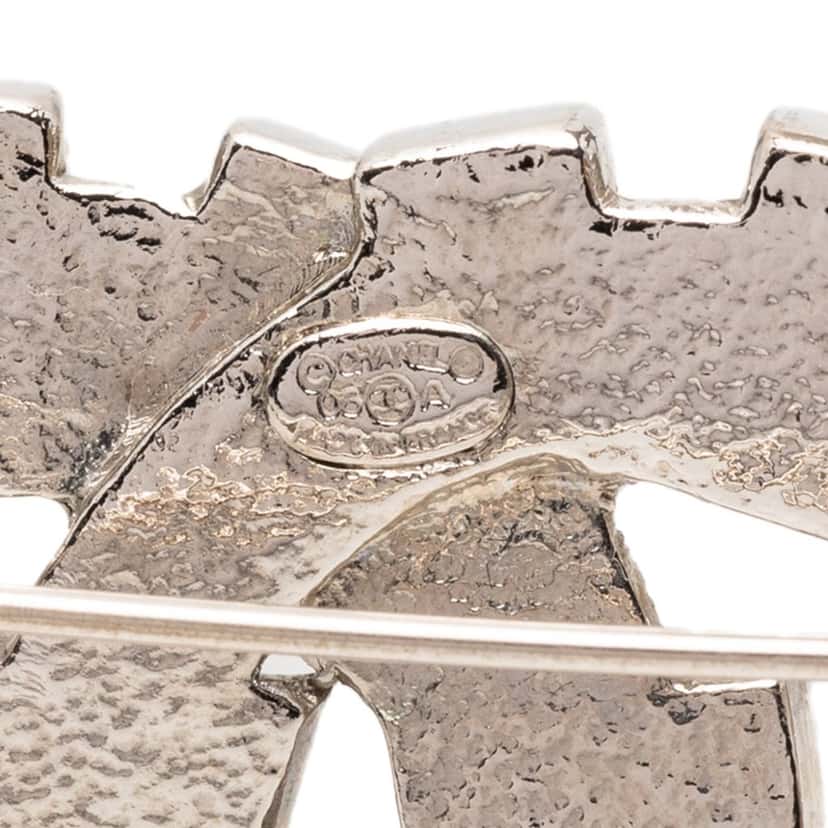 Chanel CC Brass Strass Baguette Brooch Silver Metal Very good condition - Inside View