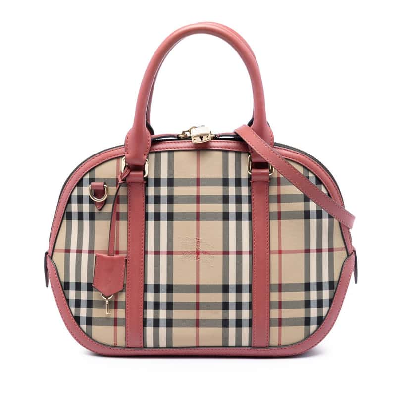 Burberry Small Haymarket Check Nylon Orchard Bowling Bag Beige Very good condition - Front View