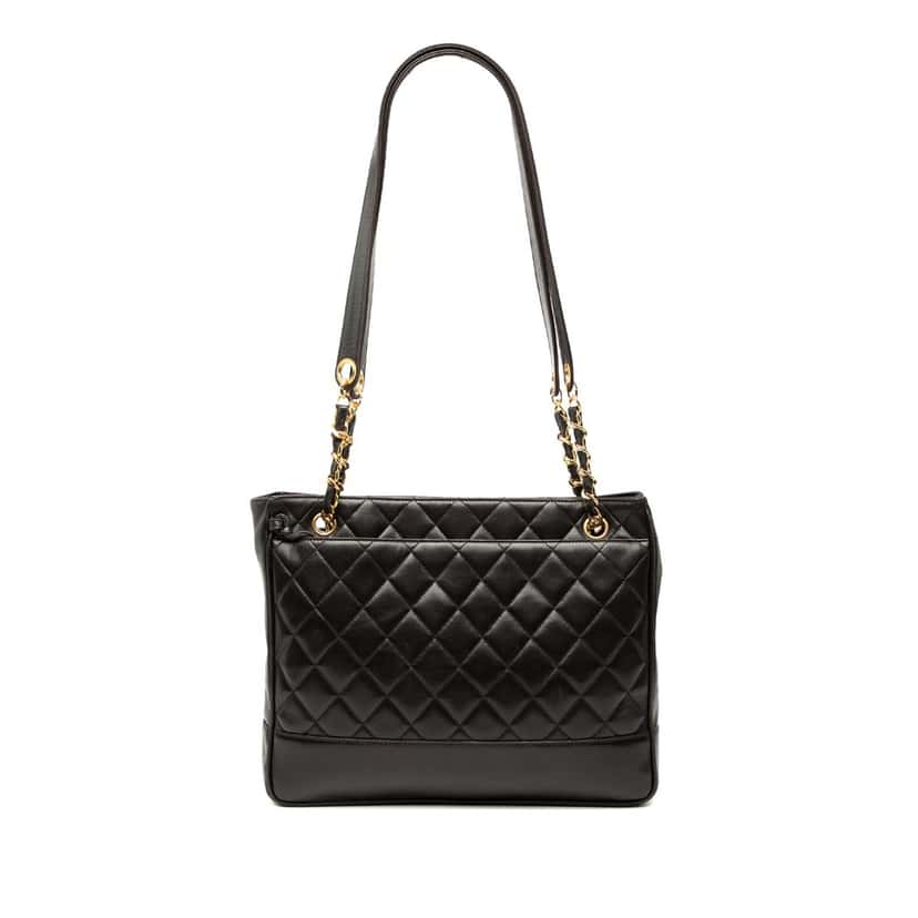 Chanel Quilted Lambskin Tote Black Leather Very good condition - Front View