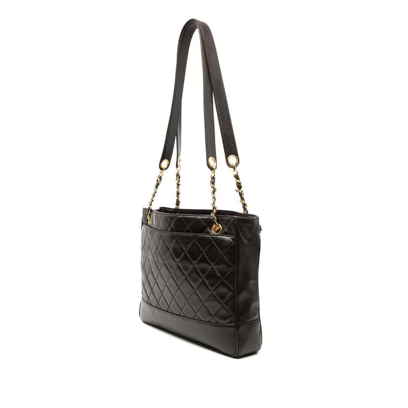 Chanel Quilted Lambskin Tote Black Leather Very good condition - Back View