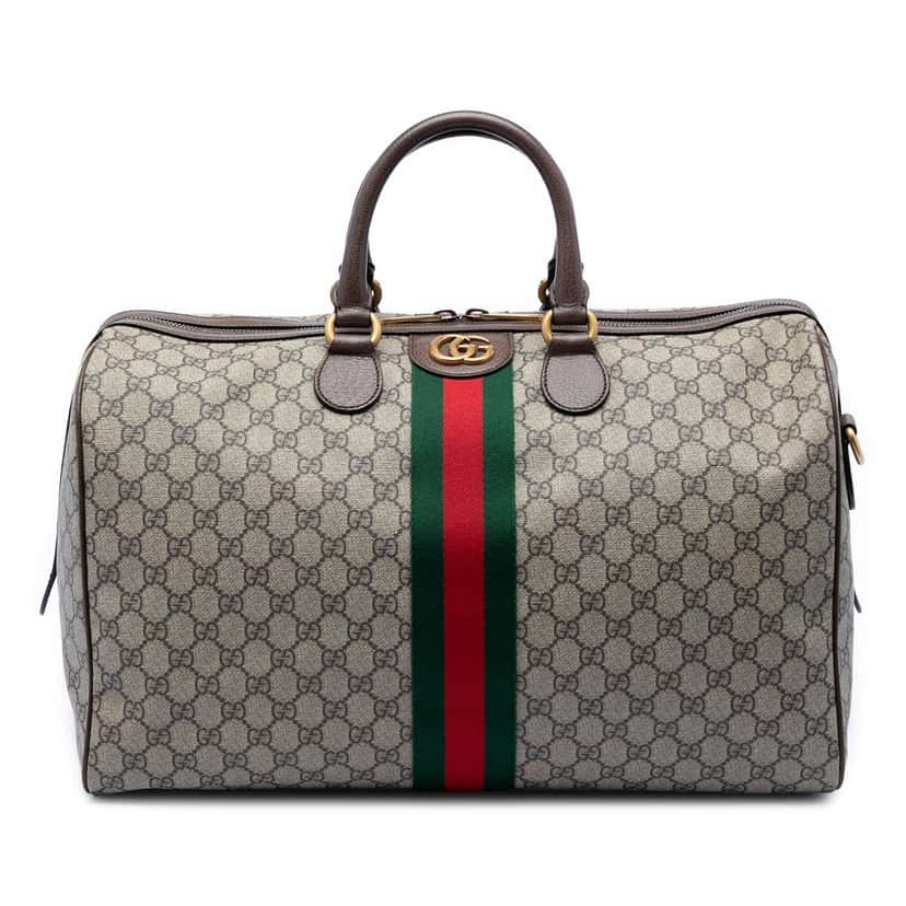 Gucci Medium GG Supreme Web Ophidia Carry On Duffle Bag Beige Very good condition - Front View