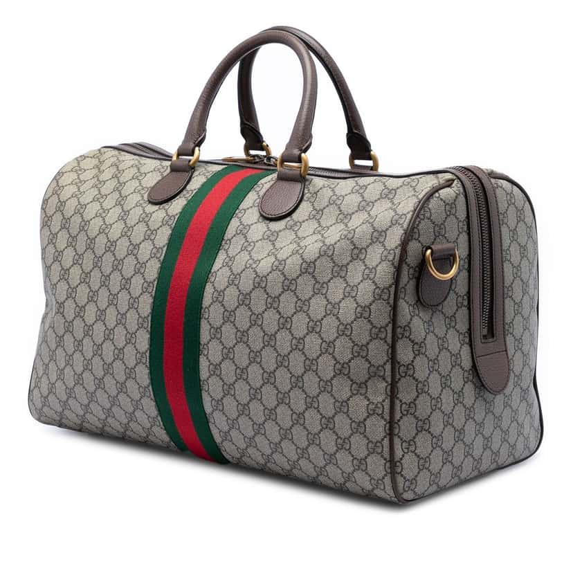 Gucci Medium GG Supreme Web Ophidia Carry On Duffle Bag Beige Very good condition - Back View