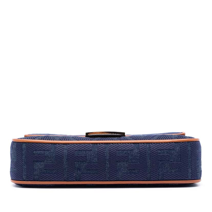 Fendi Zucca Embroidered Denim Baguette Satchel Blue Very good condition - Inside View