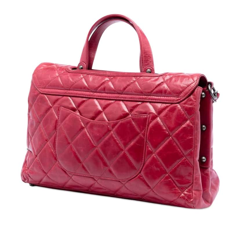 Chanel Quilted Glazed Calfskin Convertible Boy Top Handle Bag Red Leather Very good condition - Back View