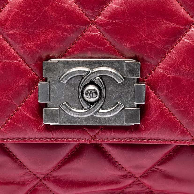 Chanel Quilted Glazed Calfskin Convertible Boy Top Handle Bag Red Leather Very good condition - Box View