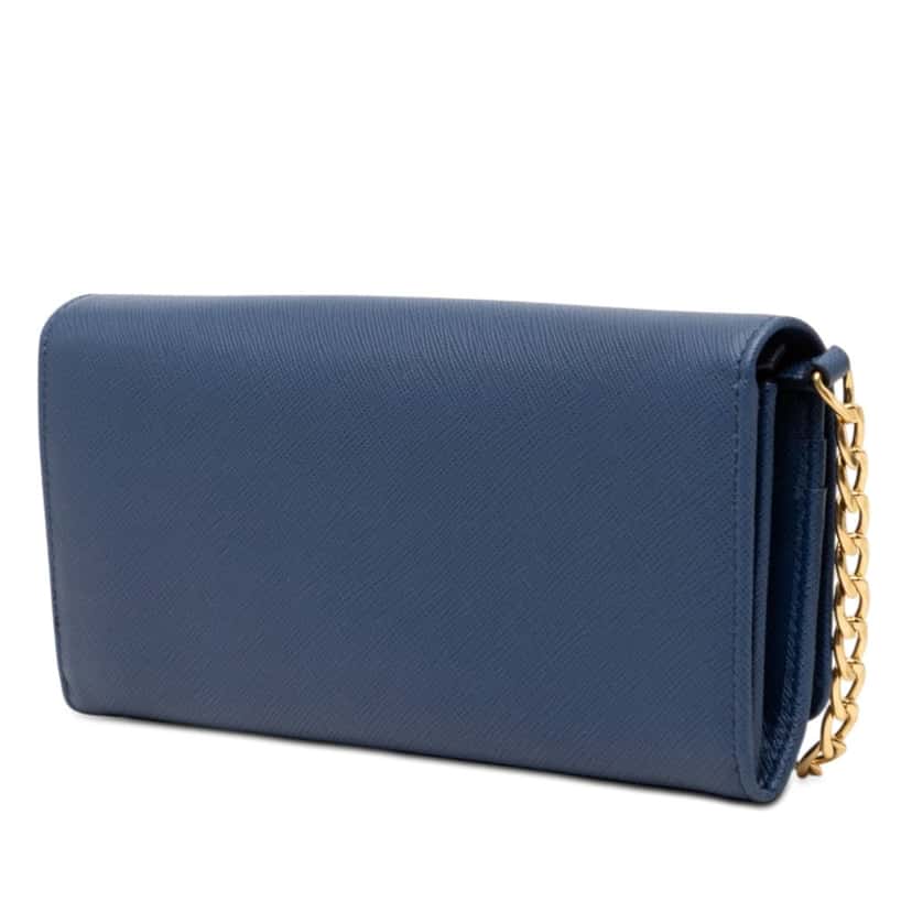 Prada Saffiano Wallet On Chain Blue Leather Very good condition - Back View