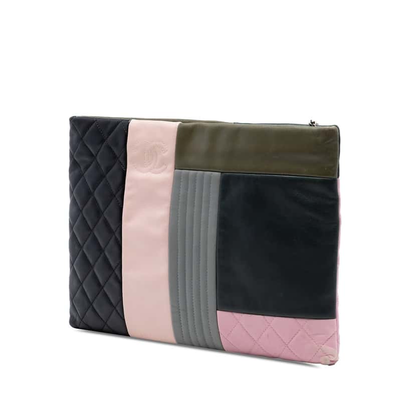 Chanel Large Lambskin Colorblock Patchwork O Case Green Leather Very good condition - Back View