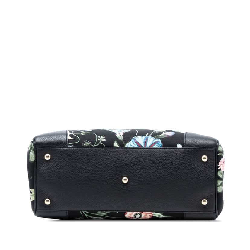 Gucci Medium Canvas Flora Knight Bamboo Shopper Satchel Black Very good condition - Inside View