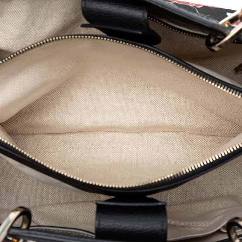 Gucci Medium Canvas Flora Knight Bamboo Shopper Satchel Black Very good condition - Model View