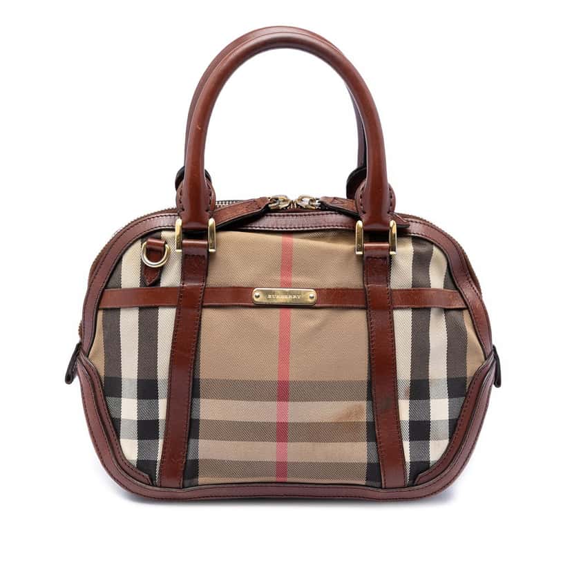 Burberry Small Leather Trimmed House Check Canvas Bridle Orchard Satchel Brown Very good condition - Front View