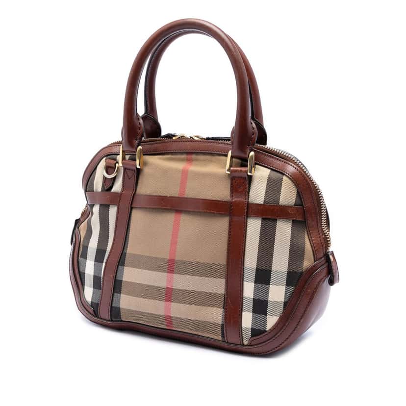 Burberry Small Leather Trimmed House Check Canvas Bridle Orchard Satchel Brown Very good condition - Back View