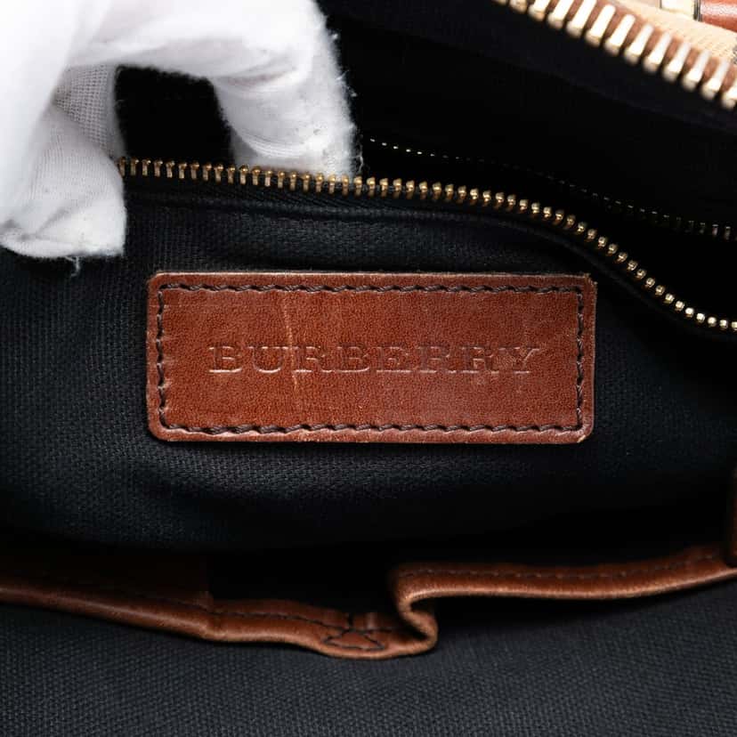 Burberry Small Leather Trimmed House Check Canvas Bridle Orchard Satchel Brown Very good condition - Box View