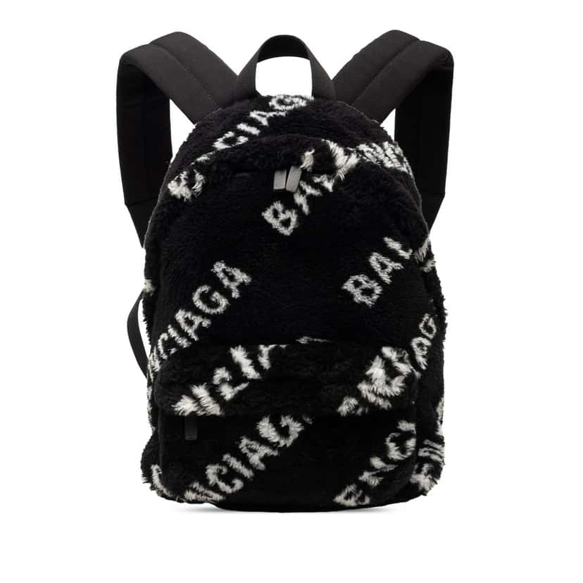Balenciaga Small Faux Fur Diagonal Logo Everyday Backpack Black Very good condition - Front View