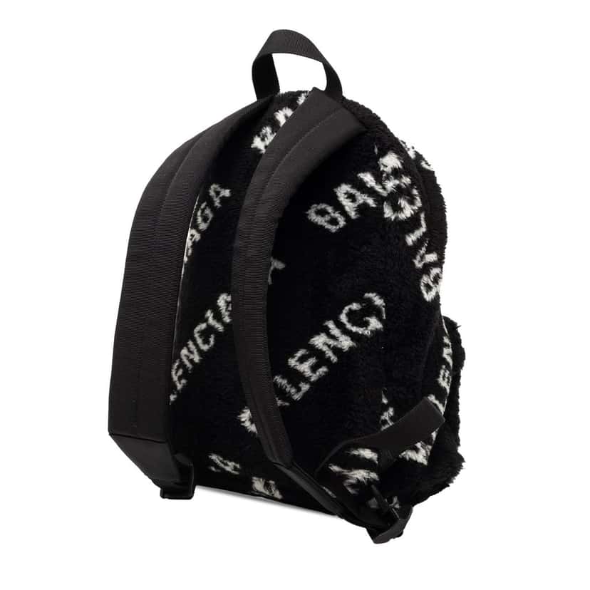 Balenciaga Small Faux Fur Diagonal Logo Everyday Backpack Black Very good condition - Back View