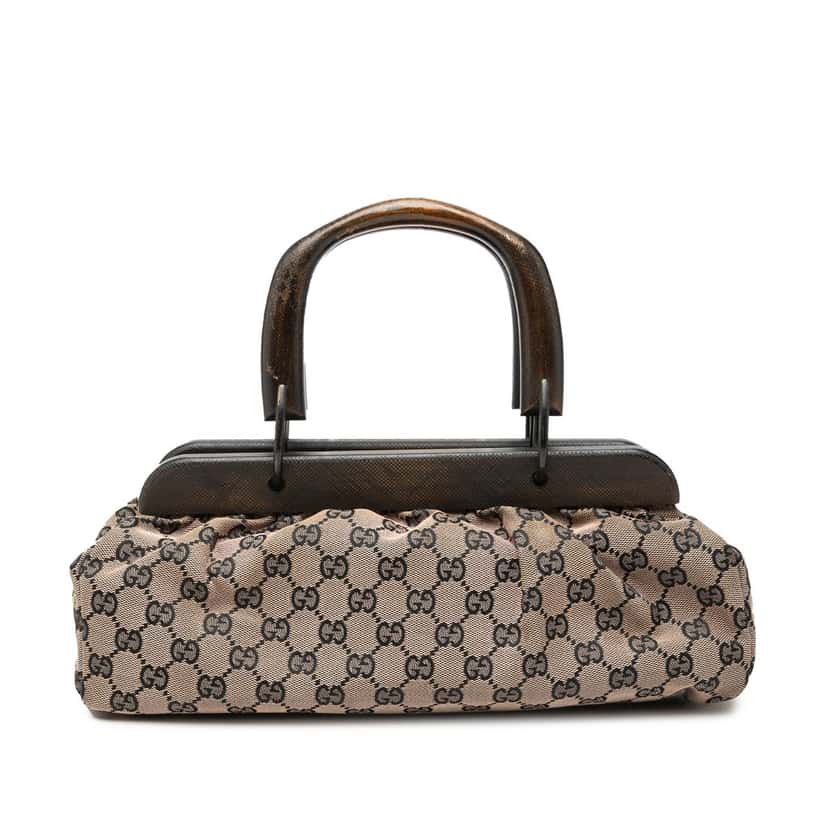Gucci GG Canvas Wood Frame Handbag Beige Very good condition - Front View