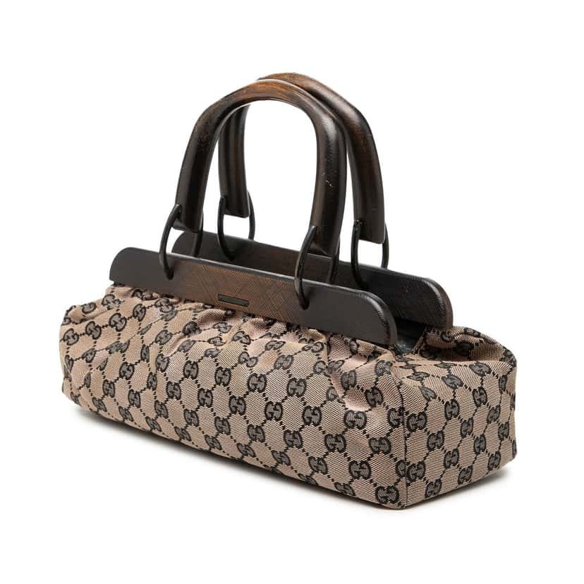 Gucci GG Canvas Wood Frame Handbag Beige Very good condition - Back View