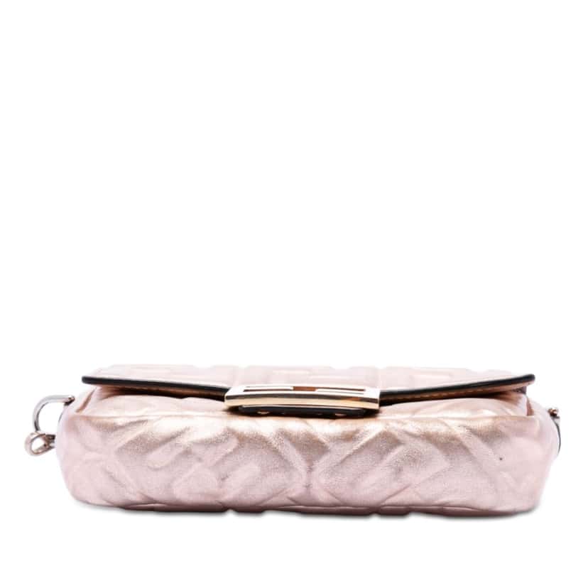 Fendi Mini Zucca Embossed Metallic Leather Baguette Satchel Pink Leather Very good condition - Inside View
