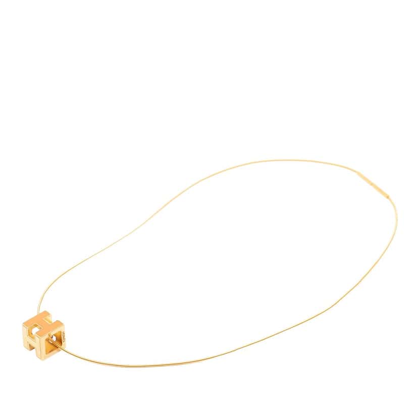 Hermès Gold Plated Lacquered Cage d H Pendant Necklace Gold Metal Very good condition - Front View