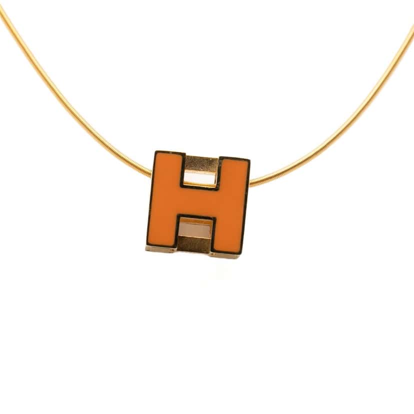 Hermès Gold Plated Lacquered Cage d H Pendant Necklace Gold Metal Very good condition - Back View