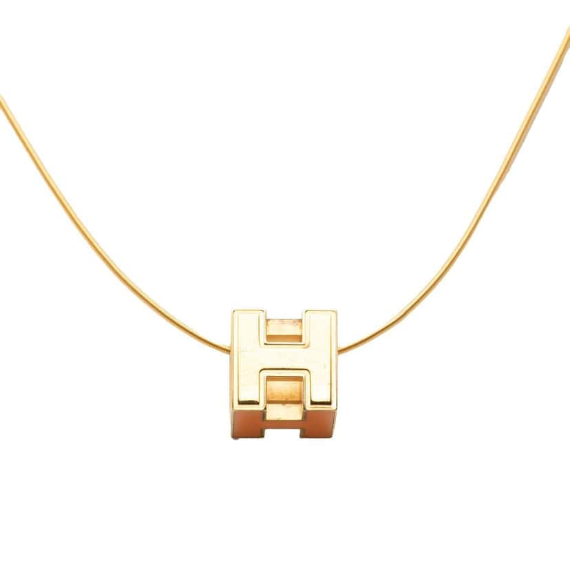 Hermès Gold Plated Lacquered Cage d H Pendant Necklace Gold Metal Very good condition - Inside View