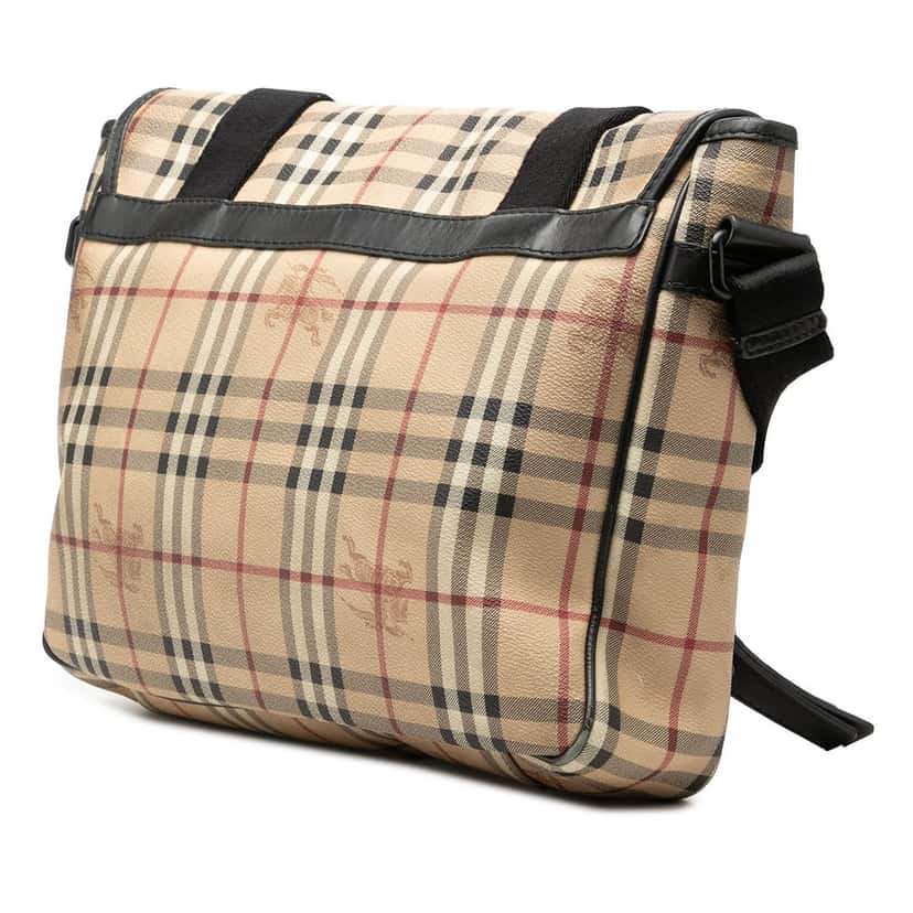 Burberry Haymarket Check Coated Canvas Messenger Bag Beige Good condition - Back View