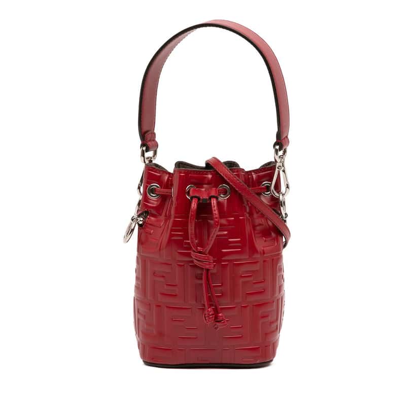 Fendi Mini Zucca Embossed Leather Mon Tresor Bucket Bag Red Leather Very good condition - Front View