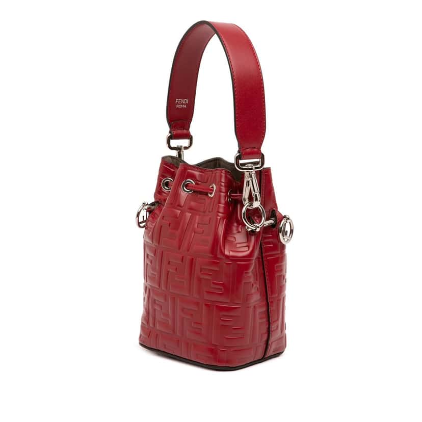 Fendi Mini Zucca Embossed Leather Mon Tresor Bucket Bag Red Leather Very good condition - Back View