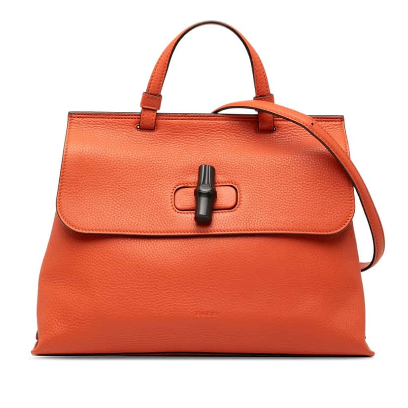 Gucci Medium Leather Bamboo Daily Satchel Orange Leather Very good condition - Front View