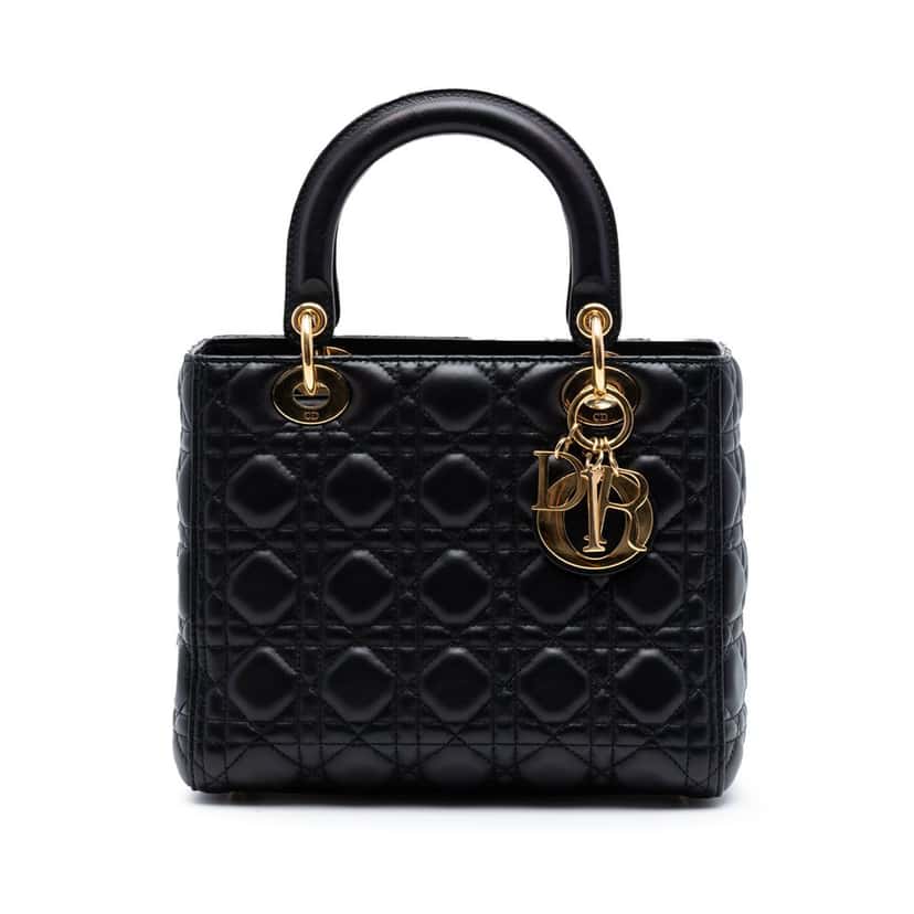 Dior Medium Lambskin Cannage Lady Dior Black Leather Very good condition - Front View