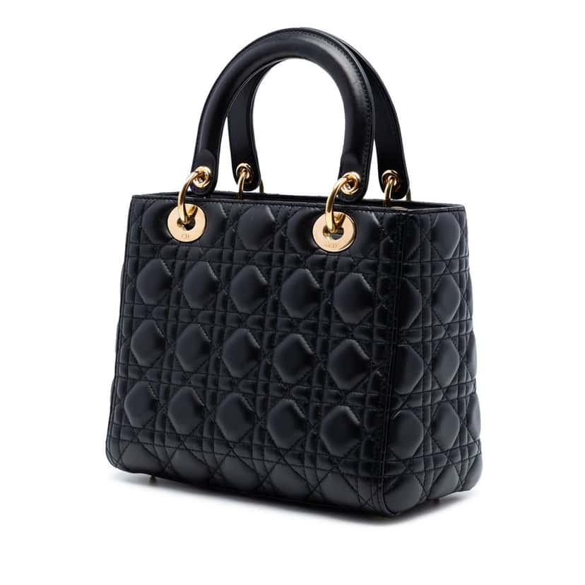 Dior Medium Lambskin Cannage Lady Dior Black Leather Very good condition - Back View