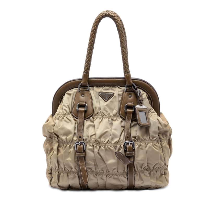 Prada Tessuto Gaufre Frame Tote Beige Very good condition - Front View