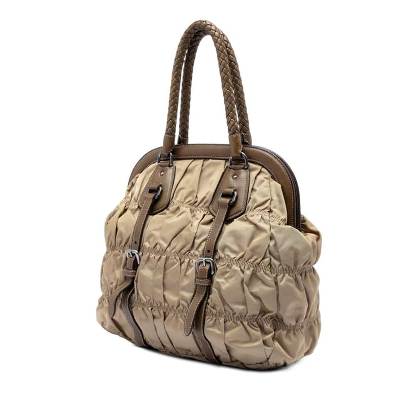 Prada Tessuto Gaufre Frame Tote Beige Very good condition - Back View