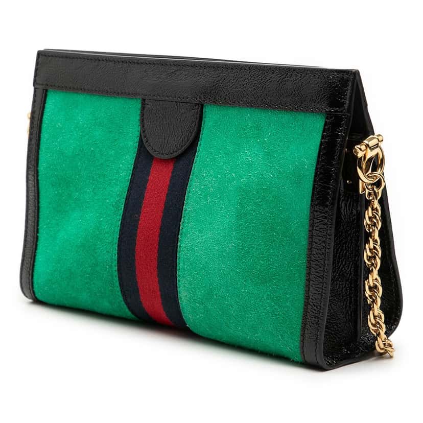 Gucci Small Suede Web Ophidia Chain Crossbody Green Leather Very good condition - Back View