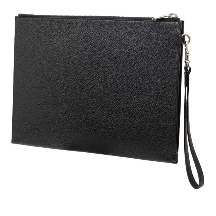 Saint Laurent Grained Calfskin Monogram Clutch Black Leather Very good condition - Back View