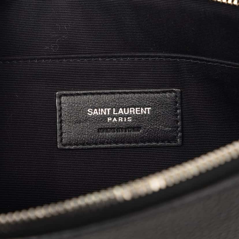 Saint Laurent Grained Calfskin Monogram Clutch Black Leather Very good condition - Box View
