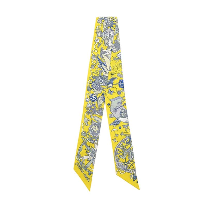 Hermès La Folle Parade Silk Twilly Scarf Yellow Very good condition - Front View