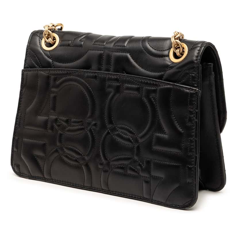 Ferragamo Quilted Leather Gancini Flap Shoulder Bag Black Leather Very good condition - Back View