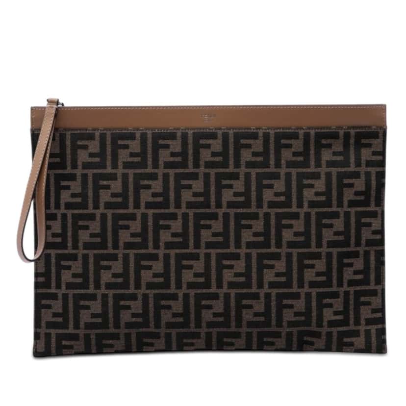 Fendi Large Zucca Canvas Flat Pouch Brown Very good condition - Front View