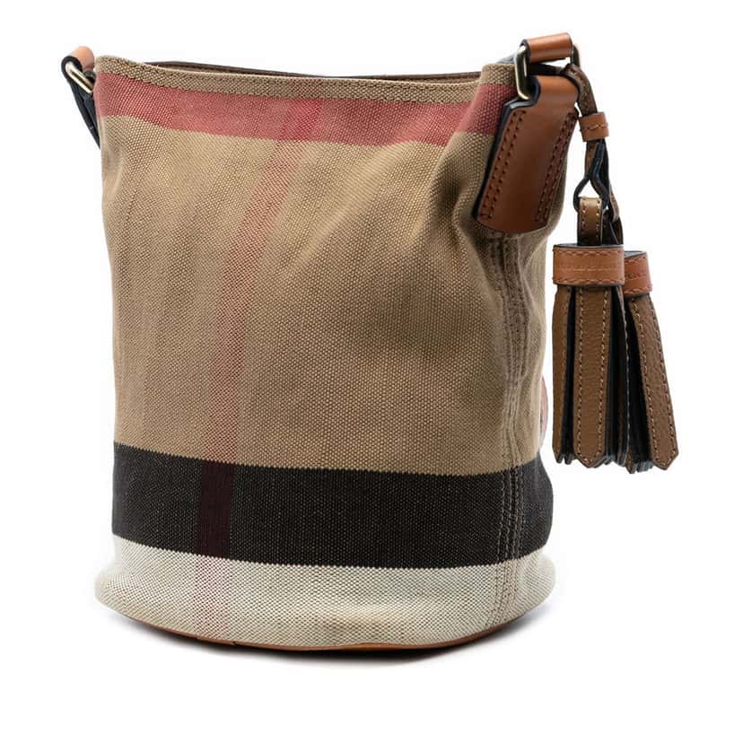 Burberry Mini Mega Check Canvas Ashby Tassel Bucket Bag Brown Very good condition - Back View