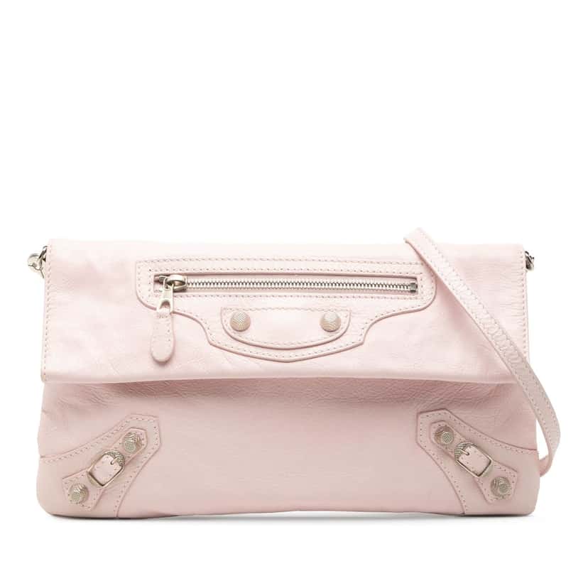 Balenciaga Lambskin Motocross Giant 12 Envelope Clutch With Strap Pink Leather Very good condition - Front View