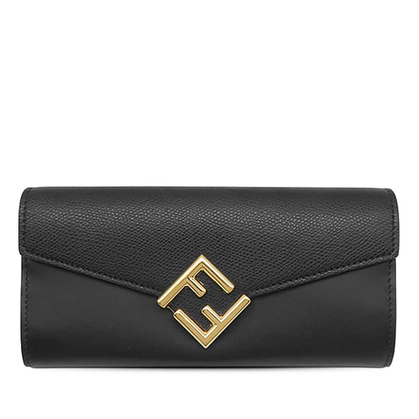 Fendi Leather FF Diamonds Continental Wallet Black Leather Very good condition - Front View