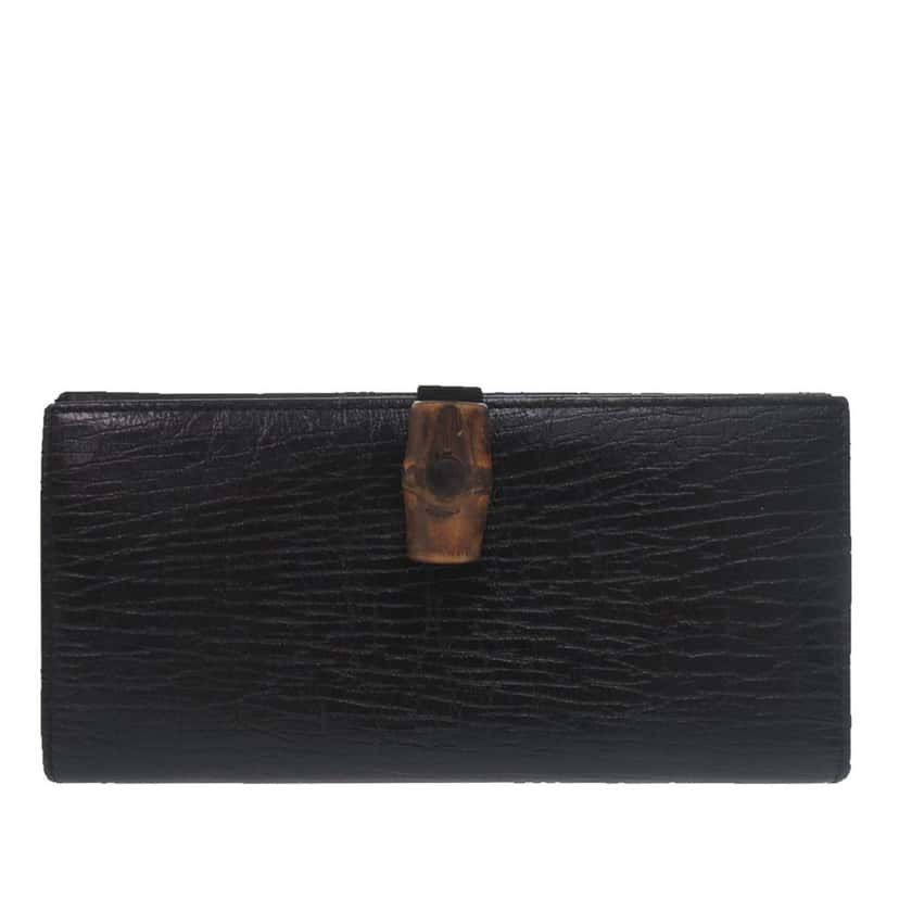 Gucci Textured Leather Bamboo Long Wallet Black Leather Very good condition - Front View