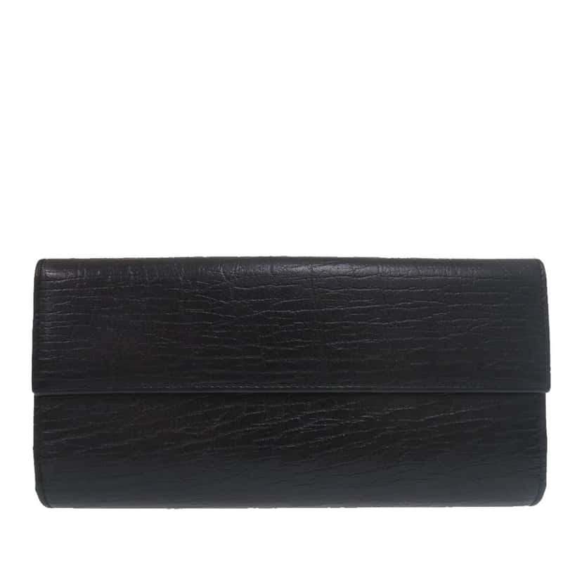 Gucci Textured Leather Bamboo Long Wallet Black Leather Very good condition - Back View